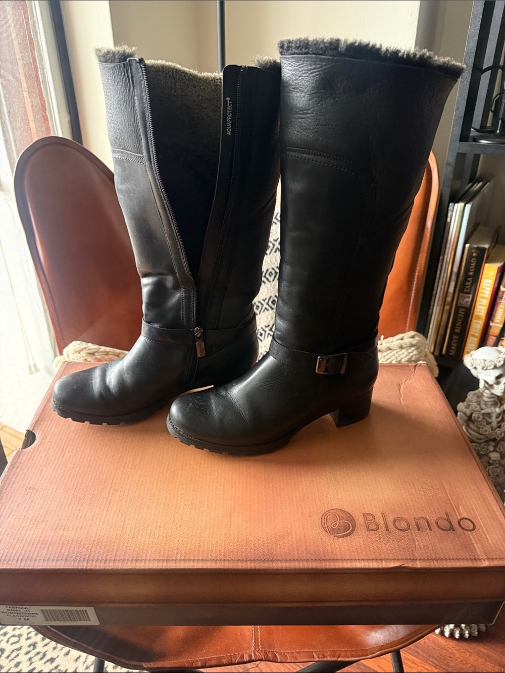 Blondo Black Leather Tall Fur-Lined Riding Boots